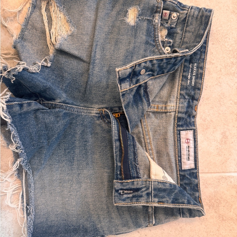 Ag Adriano Goldschmied Blue Distressed Jean Shorts